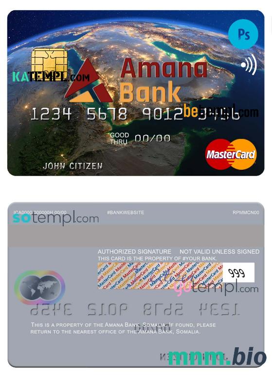 Somalia Amana Bank mastercard credit szablon karty in PSD format